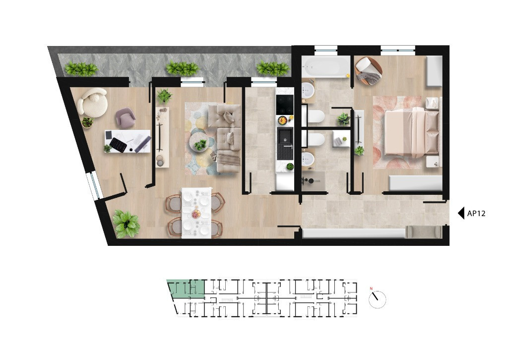 Apartament cu 3 camere și două băi, langa Lacul Morii