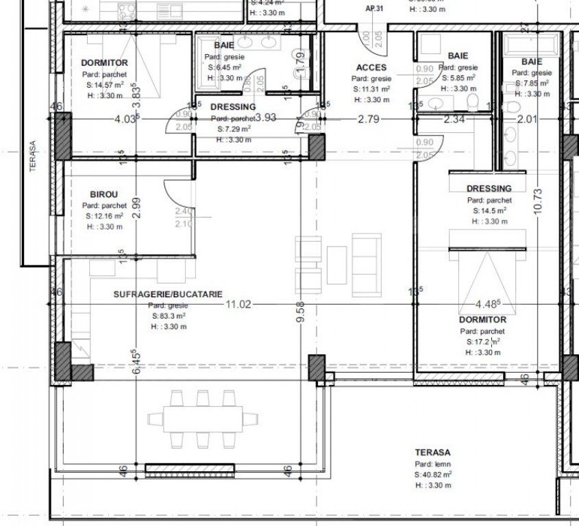 Apartament spațios cu 4 camere, 2 băi și cămară, zona