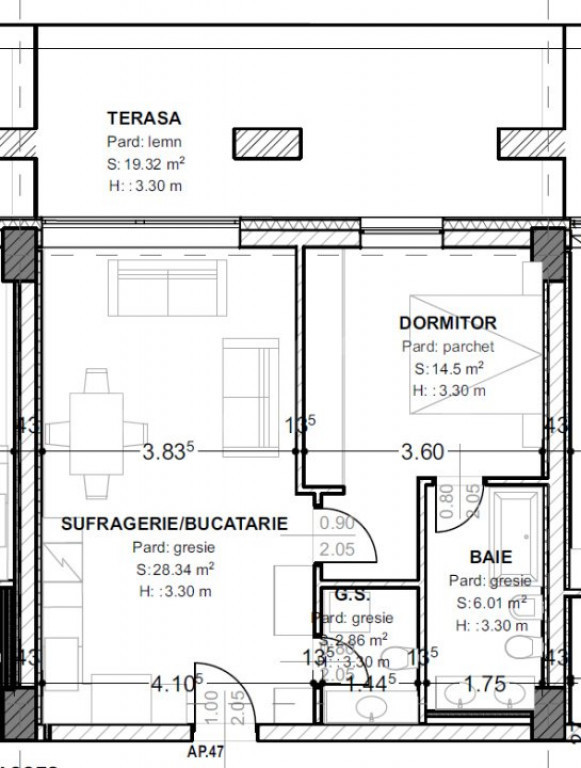 Apartament de vanzare, cu 2 camere, 71 mp, terasă 19 mp, zo