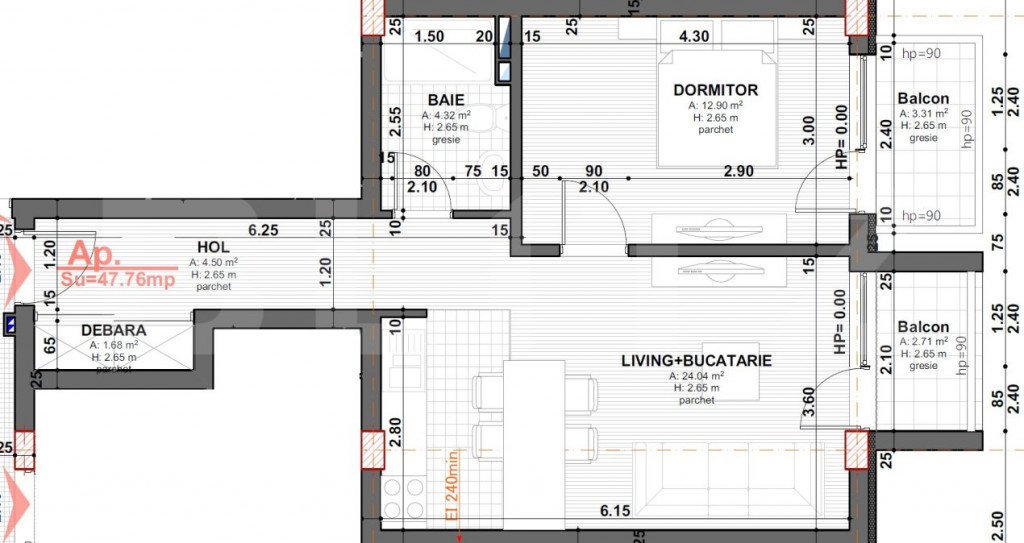 Apartament cu 2 camere, 48 mp, parcare, zona primarie Apahid
