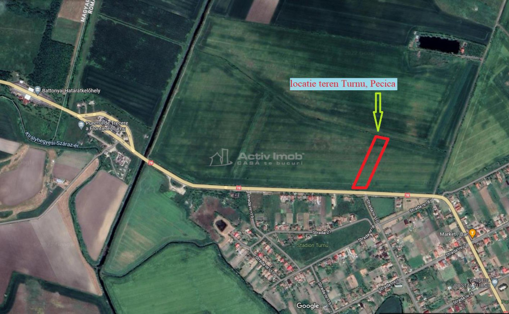 122 ari in Turnu, front 60 m la DN 7B, 15 km de Arad, 1 km d