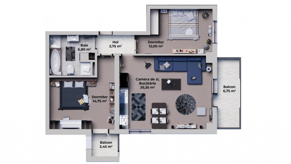 Apartament de vanzare, cu 2 camere, 64 mp, zona Ansamblul Ve