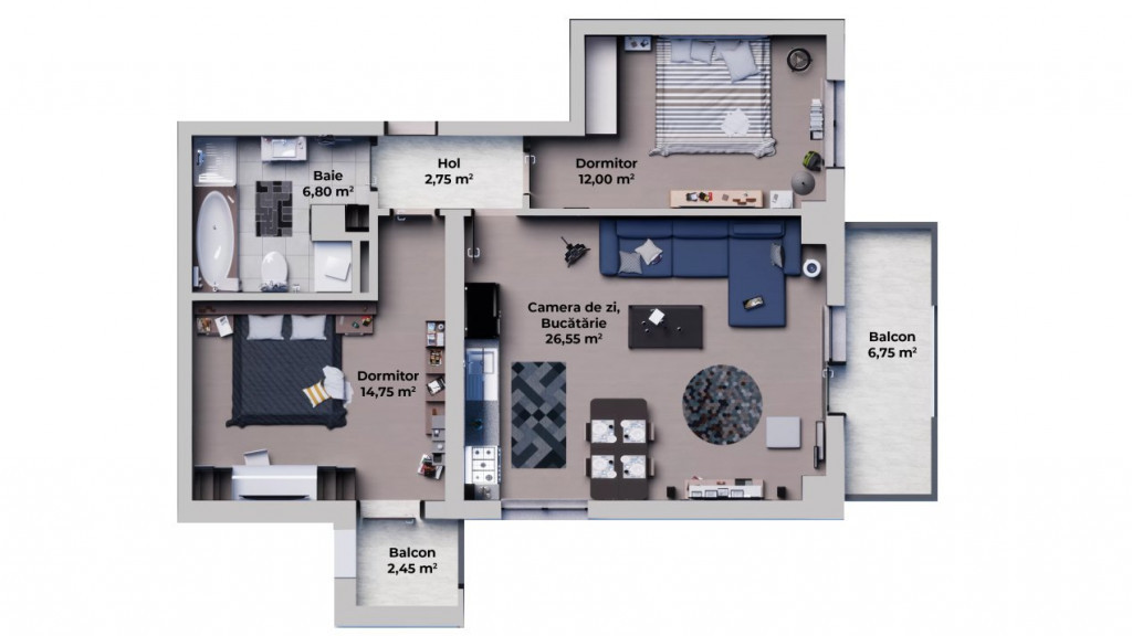 Apartament de vanzare, cu 3 camere, 60 mp, zona Ansamblul Ve