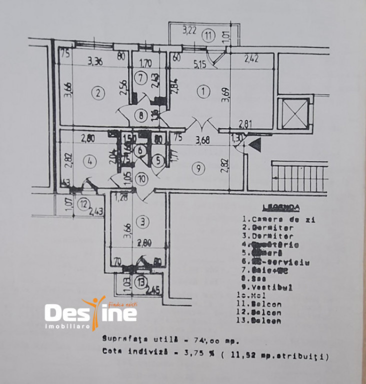 Zimbru, apartament 3 camere, decomandat, 82 mp, et 6, 11500