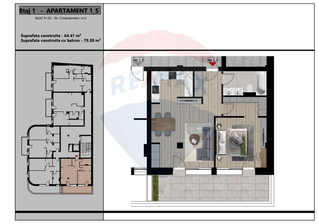 Apartament cu 2 camere 55 mpu de vânzare în zona Dacia