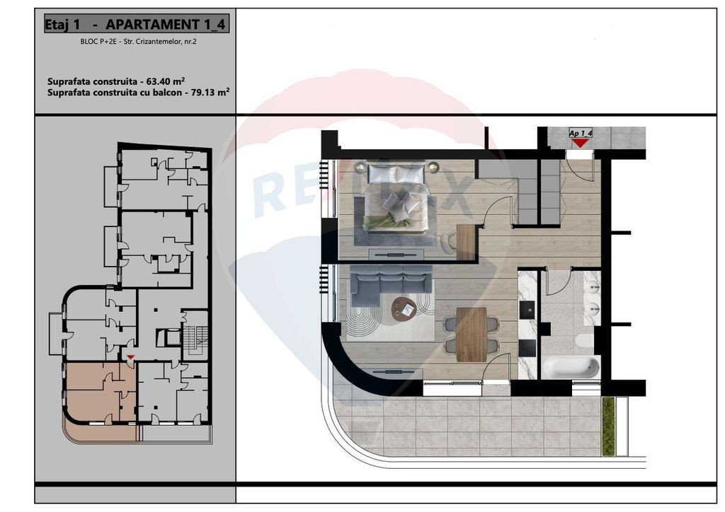 De Vânzare Apartament 2 camere cu 54 mpu în zona Buleva...