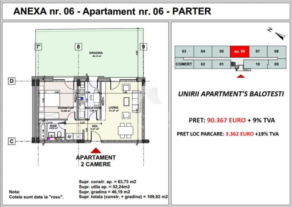 Apartament 2 camere cu gradina, Unirii Apartment's Balotesti
