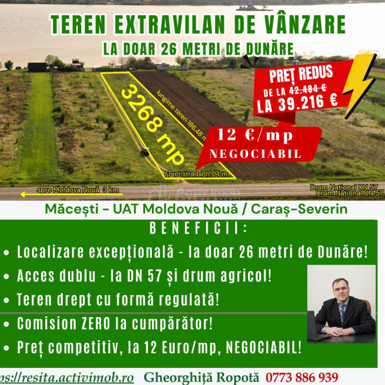 Macesti jud. CS - Teren extravilan de - la doar 26 metri de