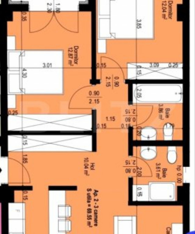 Apartament de vanzare, cu, 3 camere, 70 mp utili, terasa 21