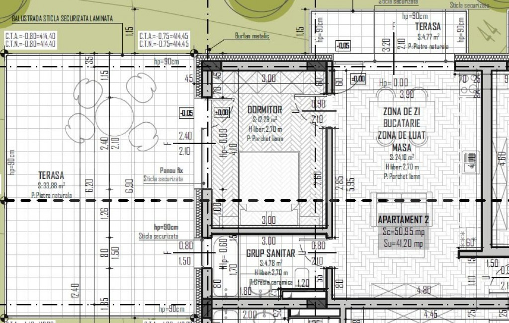 Apartament 2 camere, 41mp, terasa 34mp, bloc nou, zona Regal