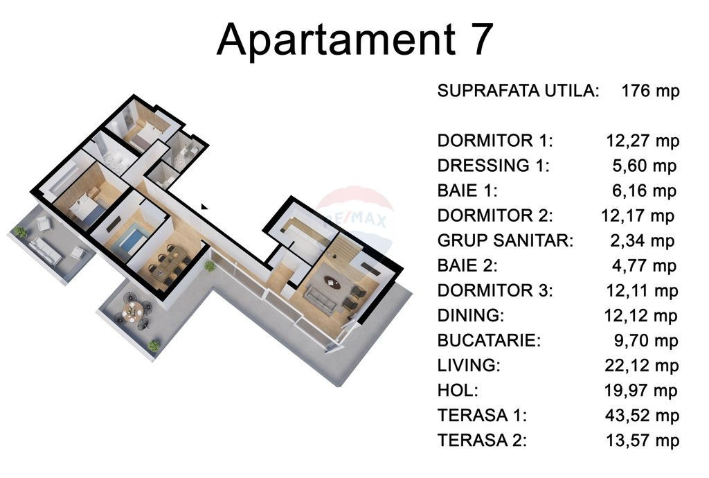 Apartament penthouse 4 camere, Natiunile Unite