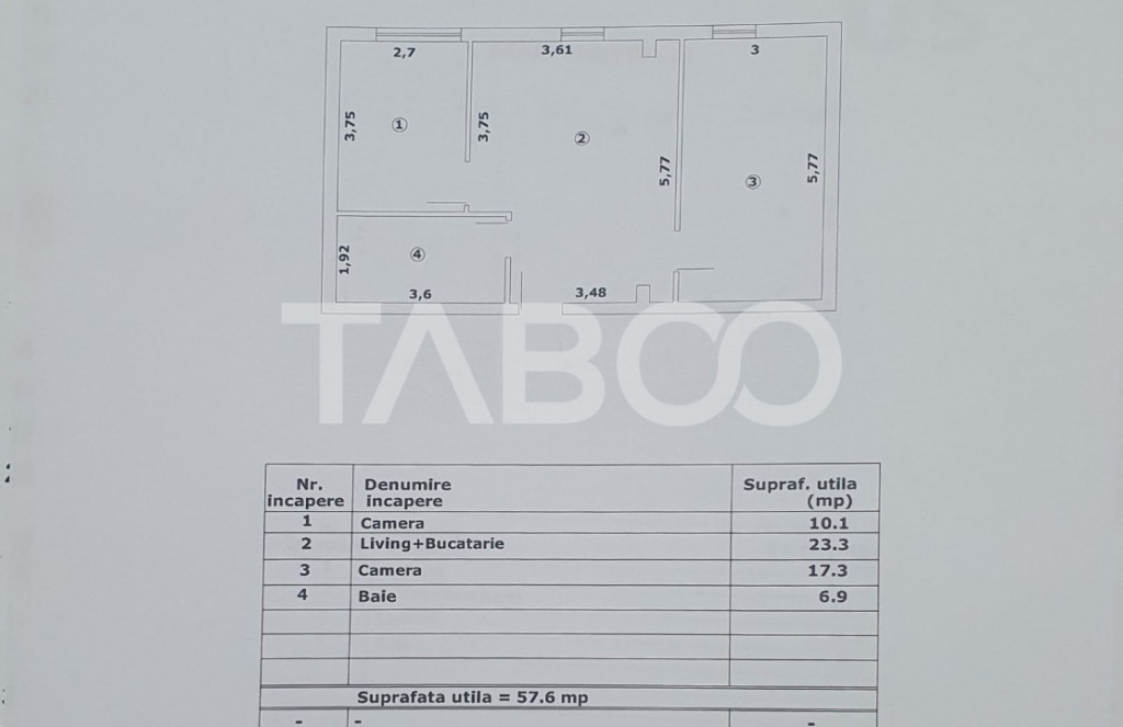 Apartament 3 camere 58 mp utili la pret de dezvoltator