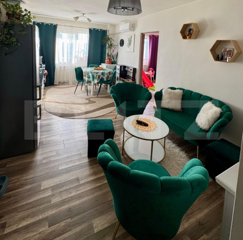 Apartament 3 camere, 52 mp + balcon, Baciu, mobilat modern,