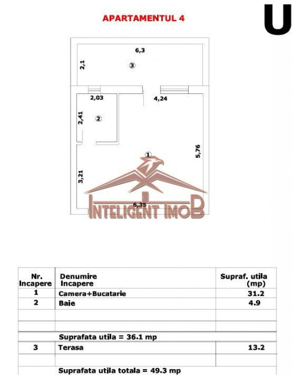 Studio 36.1 mp utili+terasă spațioasă 13.2 mp,în Fagaras