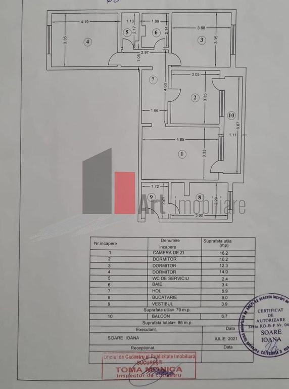 Vânzare apartament 4 camere semidecomandat Emil Racoviț...