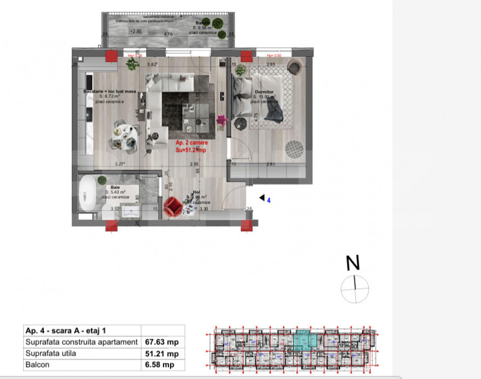 Apartament 2 camere, 51 mp finisat nou etaj intermediar, zon