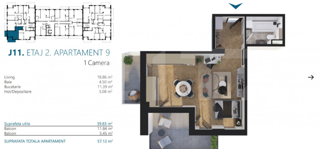 Apartament o camera, 40 mp, etajul 2, Zona Elite