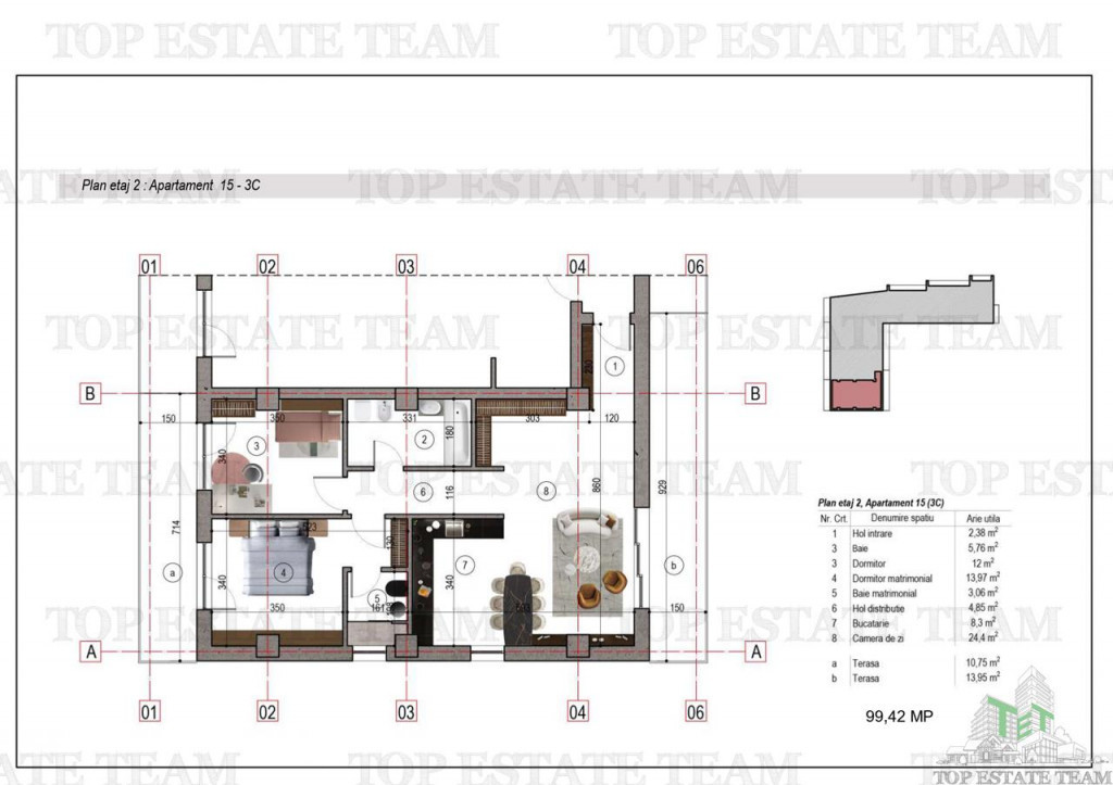 Apartament 3 camere 2 terase bloc nou metrou 1 Decembrie 191