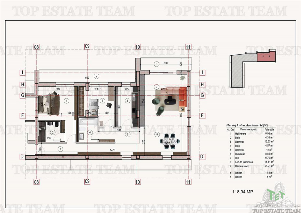 Apartament 3 camere 2 bai bloc nou metrou 1 Decembrie 1918
