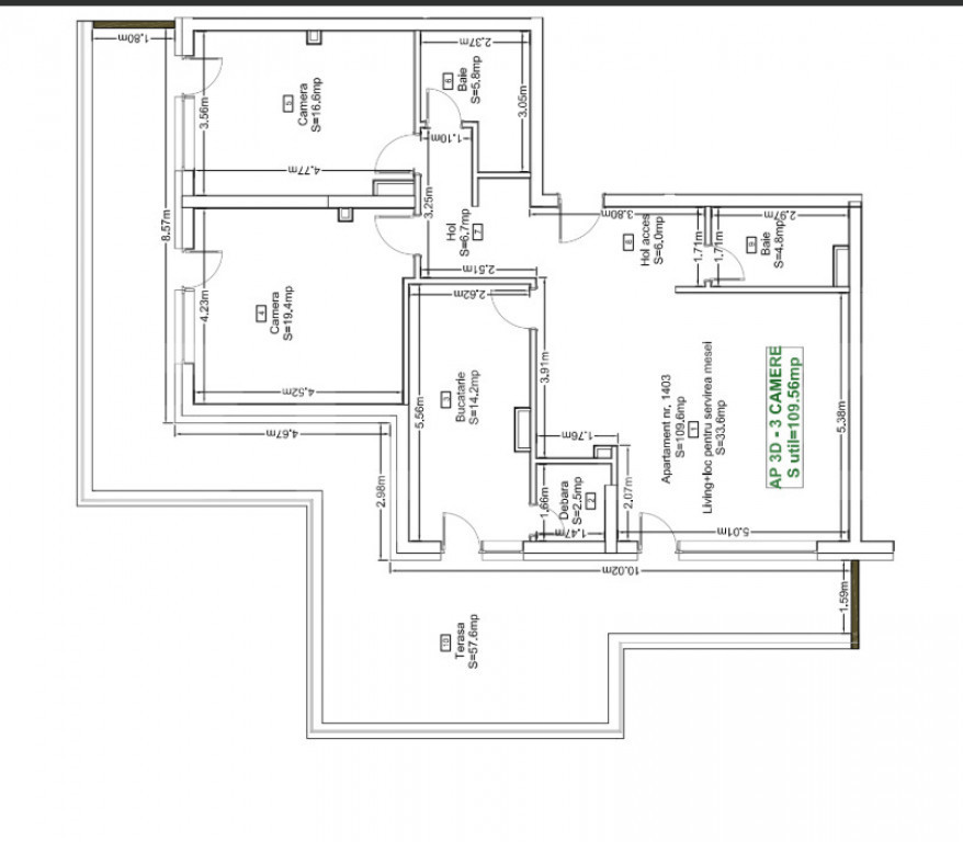 Penthouse cu 3 camere, terasă panoramică de 56 mp și priv
