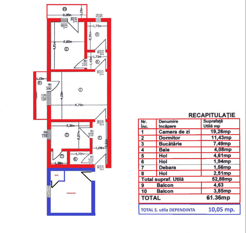 3 cam, 72 mp, 2 bai, 2 balcoane, etaj 4 cu acoperis, str. Arcului