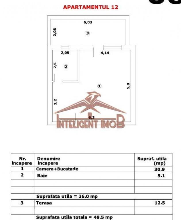 Studio modern de vânzare, 36mp utili + terasă spațioas...