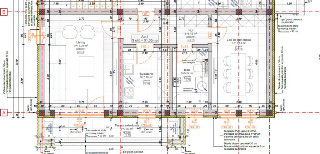 Apartament cu 2 camere, 51,35 mp + balcon 7,6 mp, zona Hotel