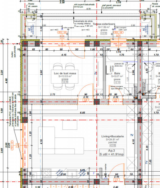 Apartament cu 2 camere, 41,91 mp + balcon 7,6 mp, zona Hotel