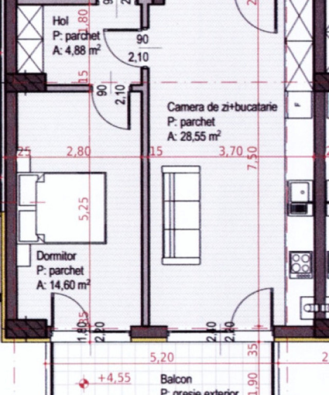 Apartament cu 2 camere, balcon 9 mp + parcare, Soporului–