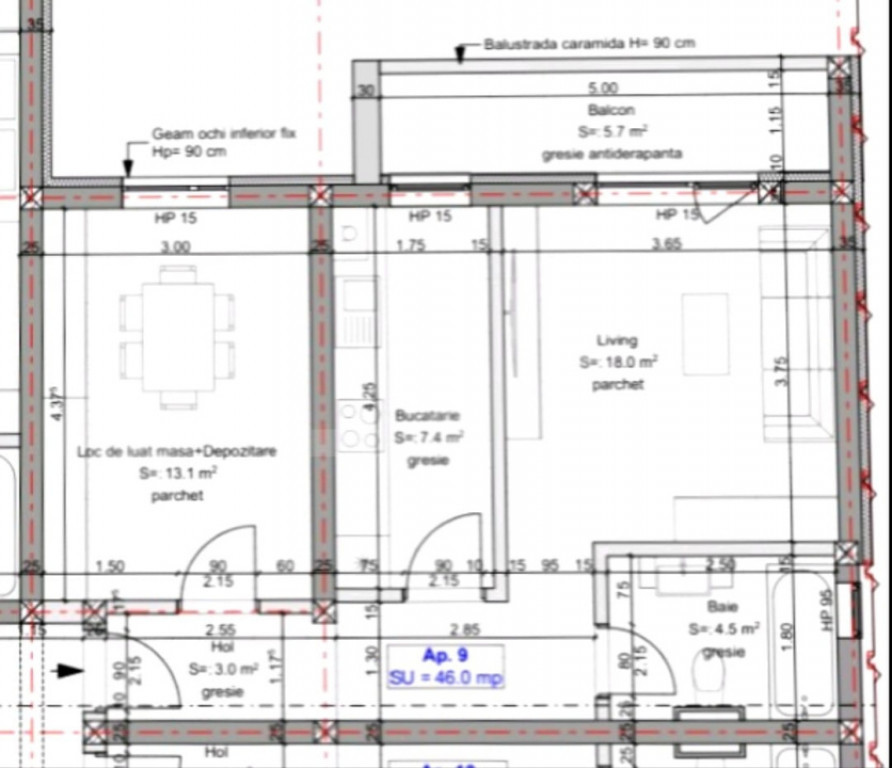Apartament 1 camera, 46 mp utili zona Braytim-Urseni