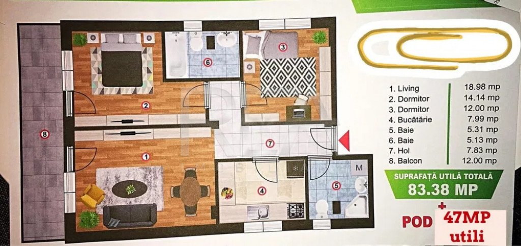 Apartament 3 camere, 2 bai, Bragadiru strada Diamantului 192