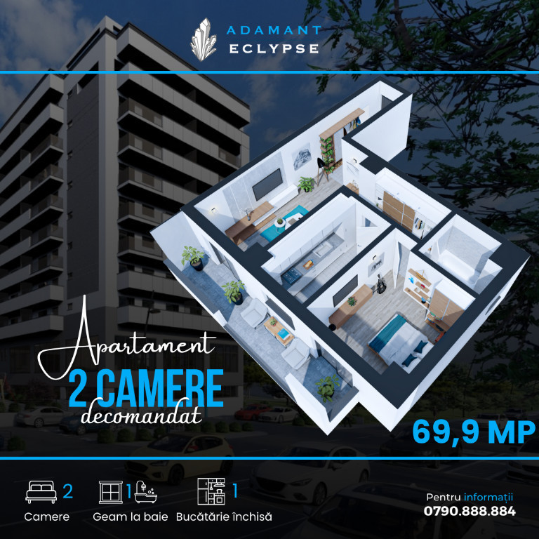 ADAMANT ECLYPSE | 2 camere decomandat | TIP 2F ~ 69.9mp - CUG Iasi