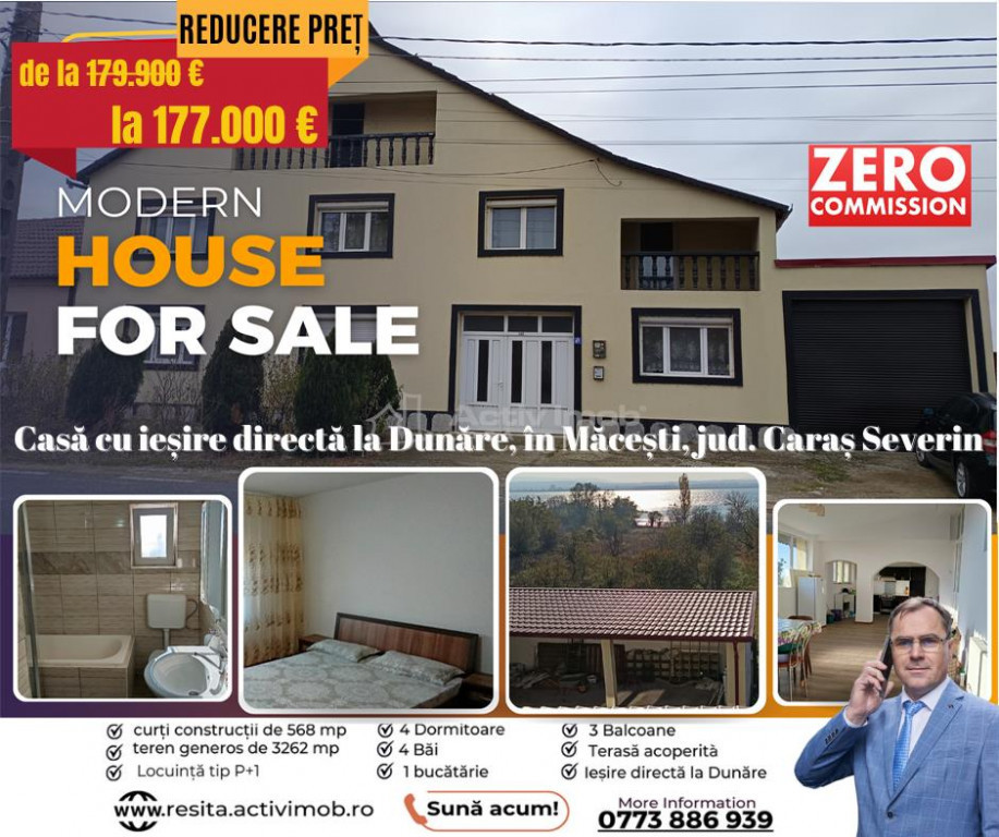 Moldova Noua (Macesti), Casa la Dunare, P E1, curti const. -