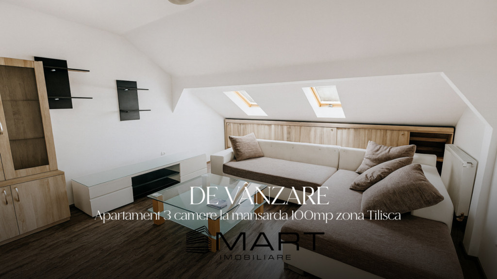 Apartament la mansarda cu 3 camere 100mp zona Tilisca