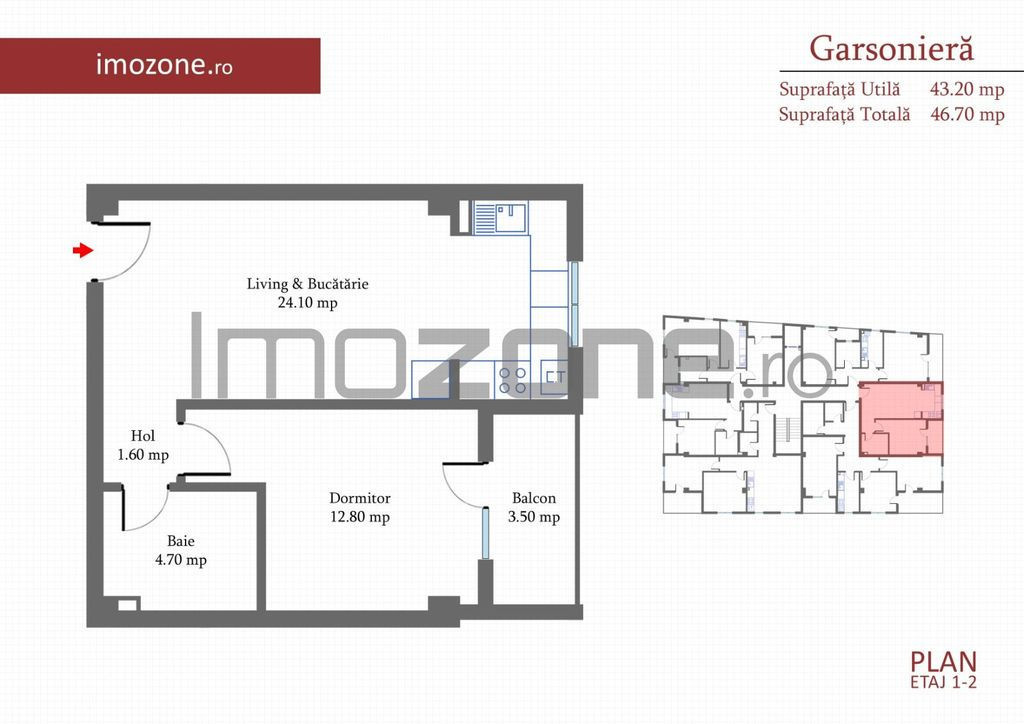 Studio 46 mp, etaj 1 din 4, langa METROU MILITARI, str Ma...