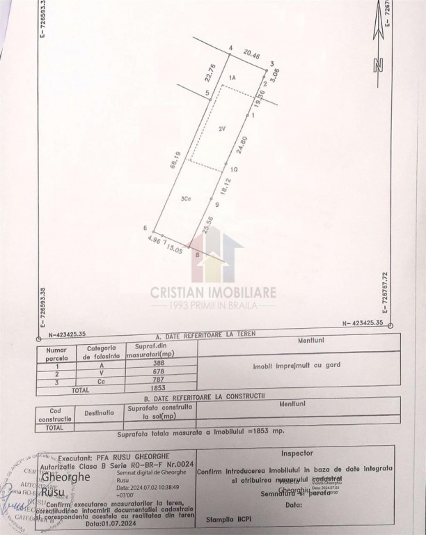 Teren intravilan, 1853 mp, deschidere 20 m Cazasu