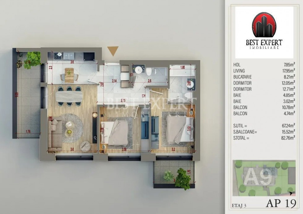 3 Camere Direct Dezvoltator -Incalzire in Pardoseala/ 3 minu