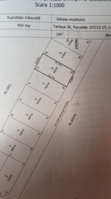 Teren de vanzare in Berceni, deschidere 15ml, 469mp, 35.000euro