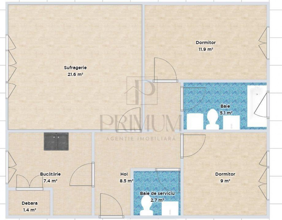 COMPLEXUL STUDENTESC - PARTER INALT - 3 camere - 2 bai -DECO