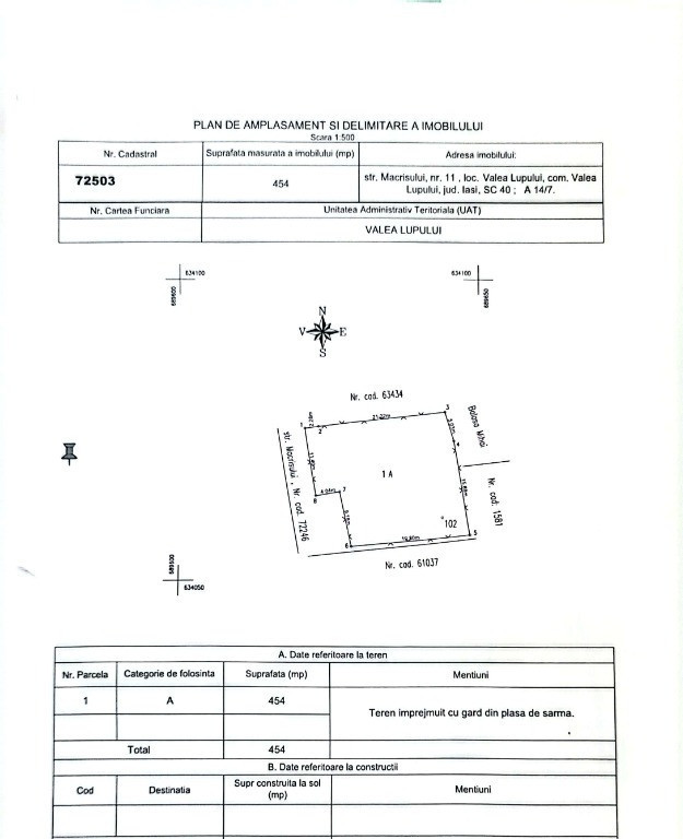 Teren intravilan 454 mp – Valea Lupului, str. Măcrișului