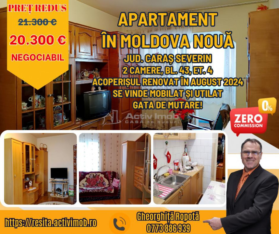 Moldova Noua, Apartament 2 Cam. Semidecomandat