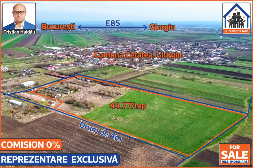 Teren 4,5ha intravilan, fost CAP, in Com Fratesti, Giurgiu
