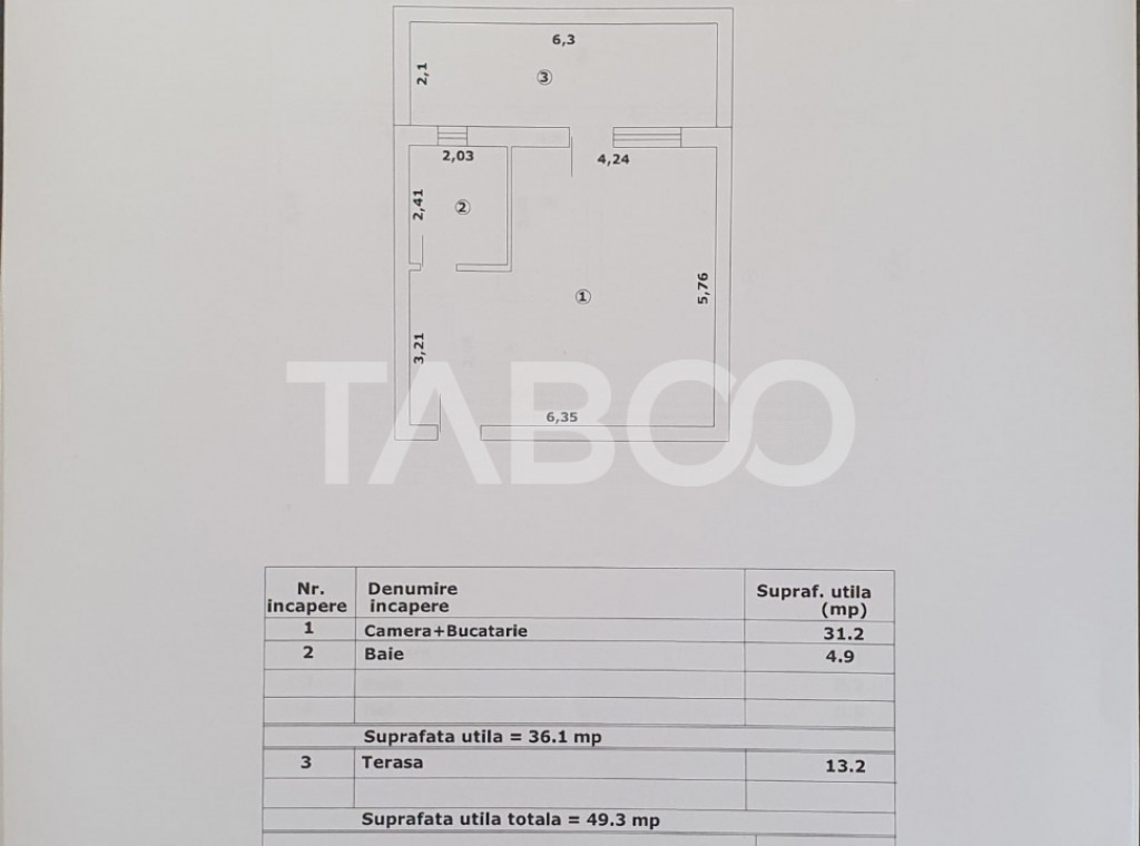 Studio de vanzare 36 mp utili + terasa 13 mp constructie nou