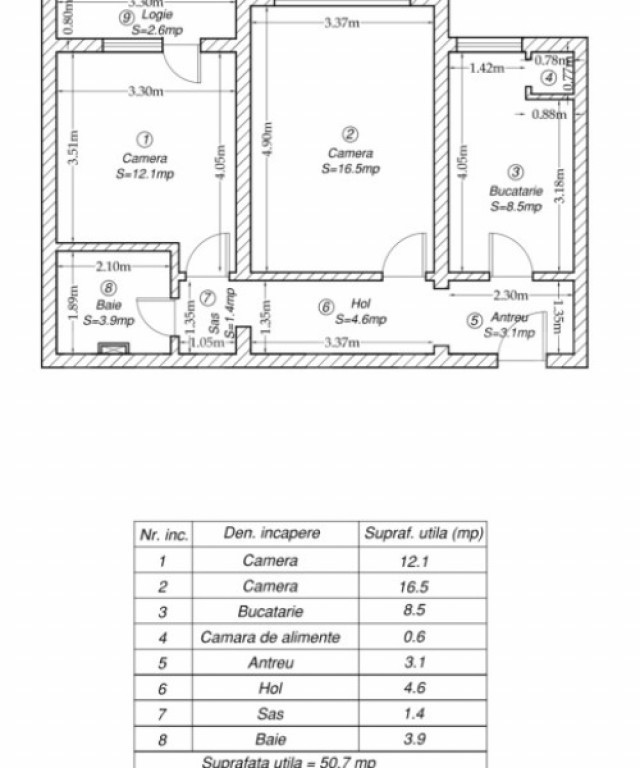 Apartament cu 2 camere, decomandat plus balcon, Etaj 3/4, zo