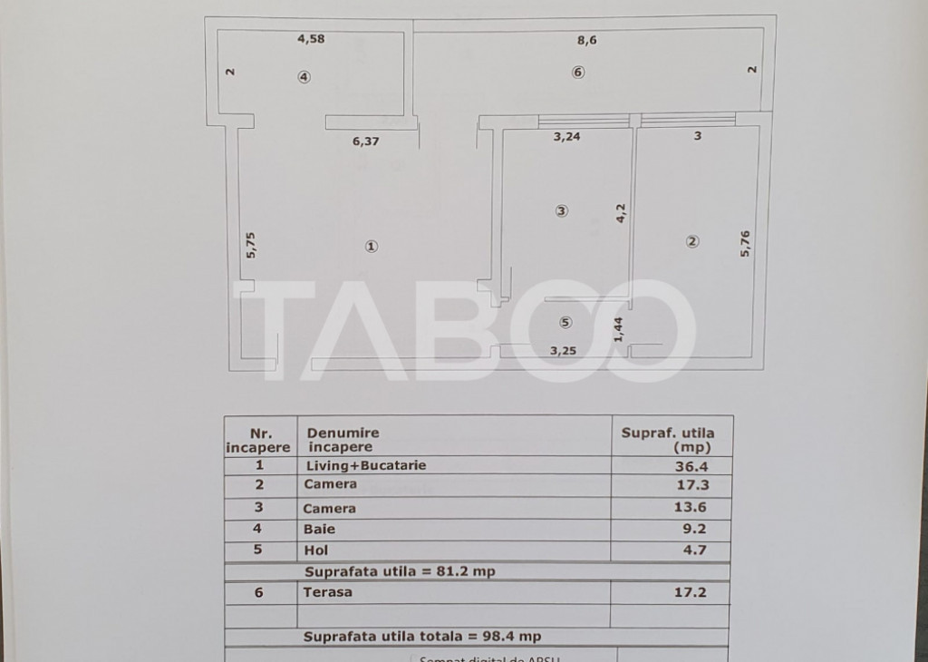 Apartament 3 camere decomandat 81 mp utili + terasa 17 mp no