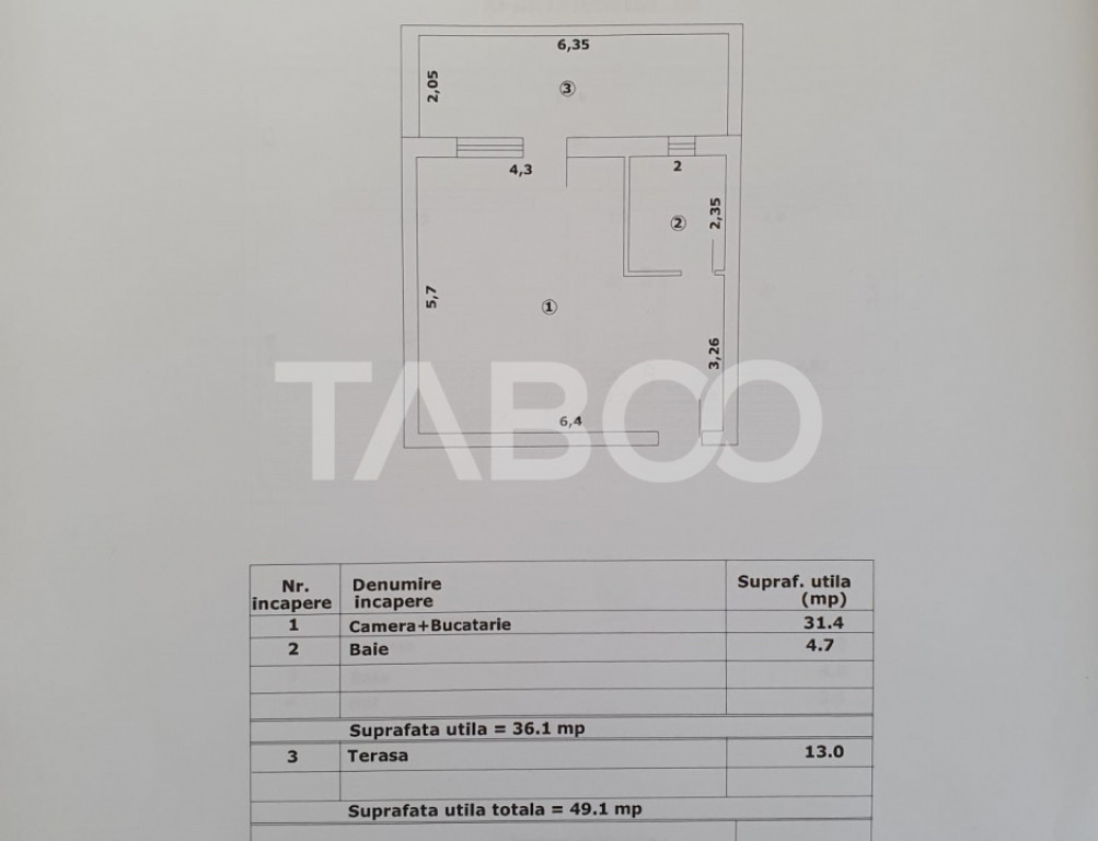Studio de vanzare 36 mp util + terasa 13 mp finalizata 01 oc