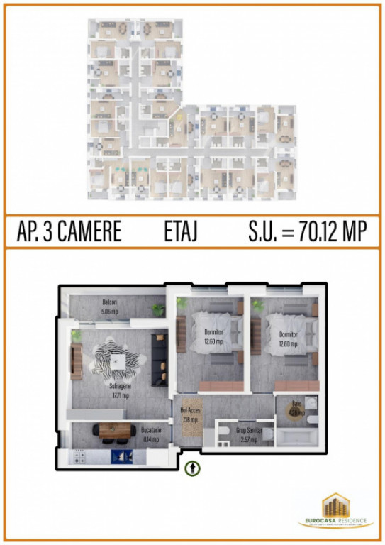 Apartament 3 camere, confort 1, bloc nou, etaj 5, strada TIN