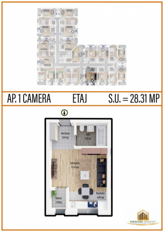 Garsoniera confort 1, bloc nou, etaj 2, strada TINERETULUI -