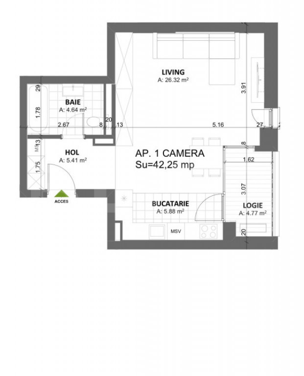 Apartament cu 1 camera Timișoara Nord- Cal. Totontalului