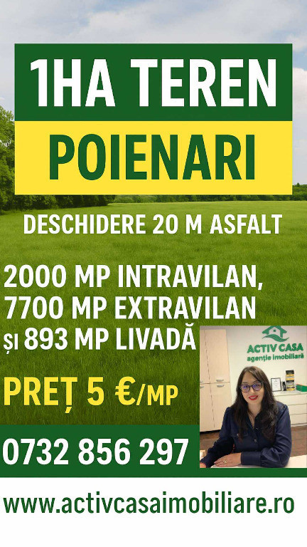 DE VANZARE 1 HA ,teren zona Poienari,Neamt